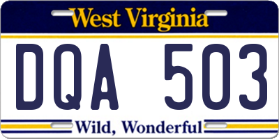 WV license plate DQA503