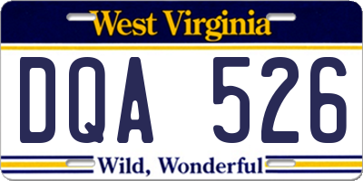 WV license plate DQA526