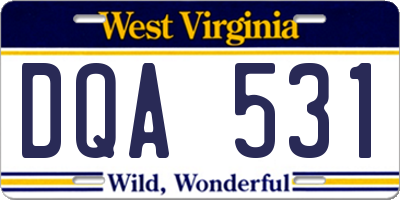 WV license plate DQA531