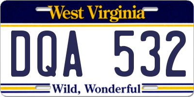 WV license plate DQA532