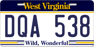 WV license plate DQA538