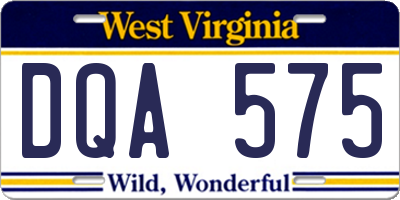 WV license plate DQA575