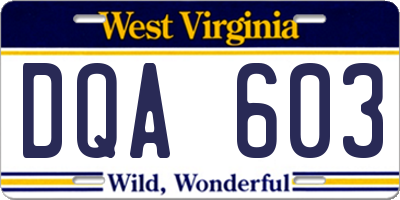 WV license plate DQA603