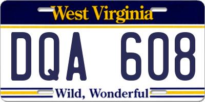 WV license plate DQA608