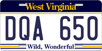 WV license plate DQA650