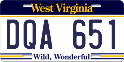 WV license plate DQA651