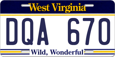 WV license plate DQA670
