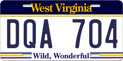 WV license plate DQA704
