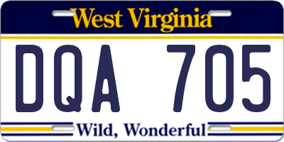 WV license plate DQA705