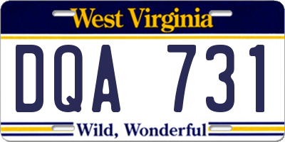 WV license plate DQA731