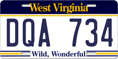 WV license plate DQA734