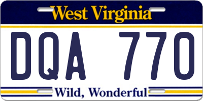 WV license plate DQA770