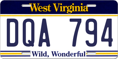 WV license plate DQA794