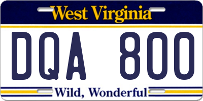 WV license plate DQA800