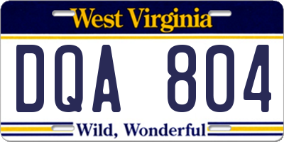 WV license plate DQA804