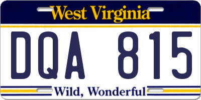 WV license plate DQA815