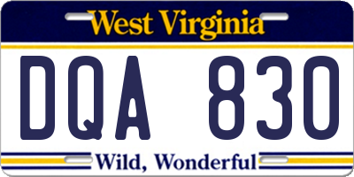 WV license plate DQA830