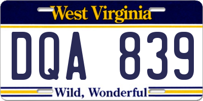 WV license plate DQA839