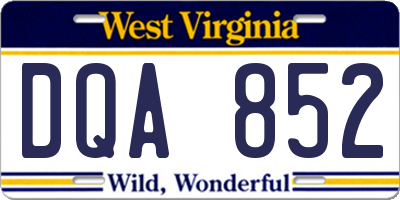 WV license plate DQA852
