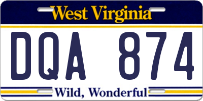 WV license plate DQA874
