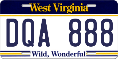 WV license plate DQA888