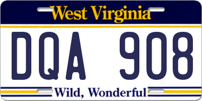 WV license plate DQA908