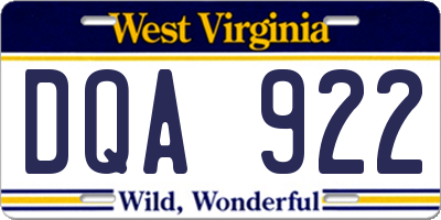 WV license plate DQA922