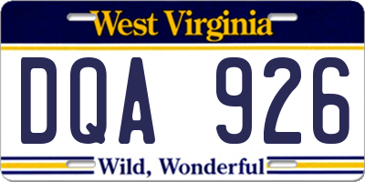 WV license plate DQA926