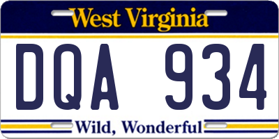 WV license plate DQA934