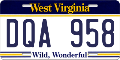 WV license plate DQA958
