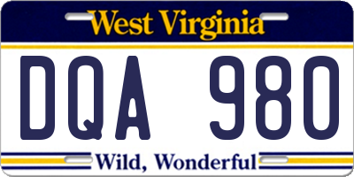 WV license plate DQA980