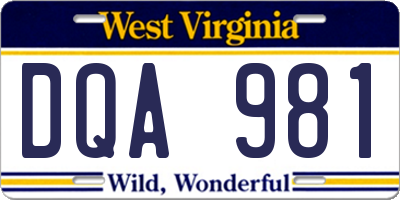 WV license plate DQA981
