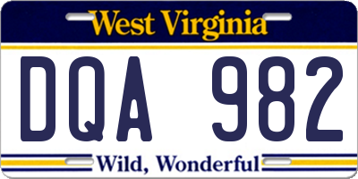 WV license plate DQA982