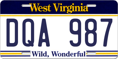 WV license plate DQA987