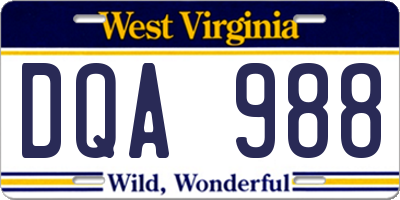 WV license plate DQA988