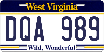 WV license plate DQA989
