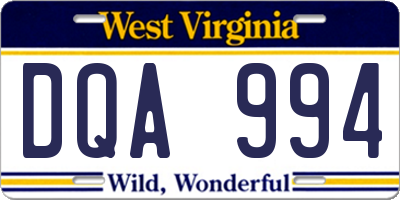 WV license plate DQA994