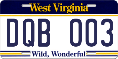 WV license plate DQB003