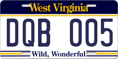 WV license plate DQB005