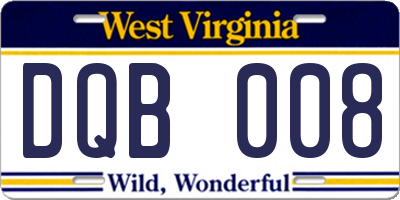 WV license plate DQB008