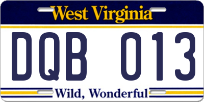 WV license plate DQB013