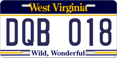 WV license plate DQB018
