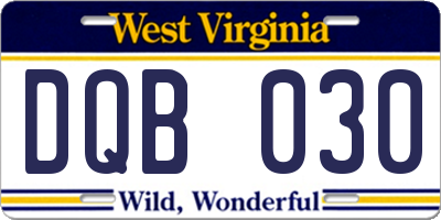 WV license plate DQB030