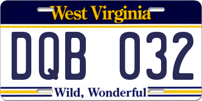 WV license plate DQB032