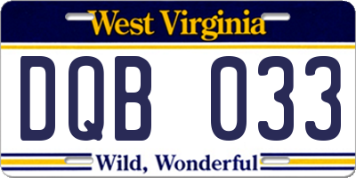 WV license plate DQB033