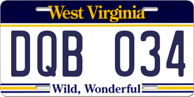 WV license plate DQB034