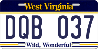 WV license plate DQB037
