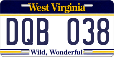 WV license plate DQB038