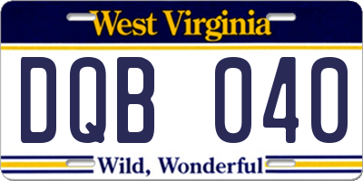 WV license plate DQB040