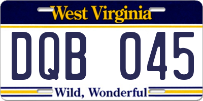 WV license plate DQB045